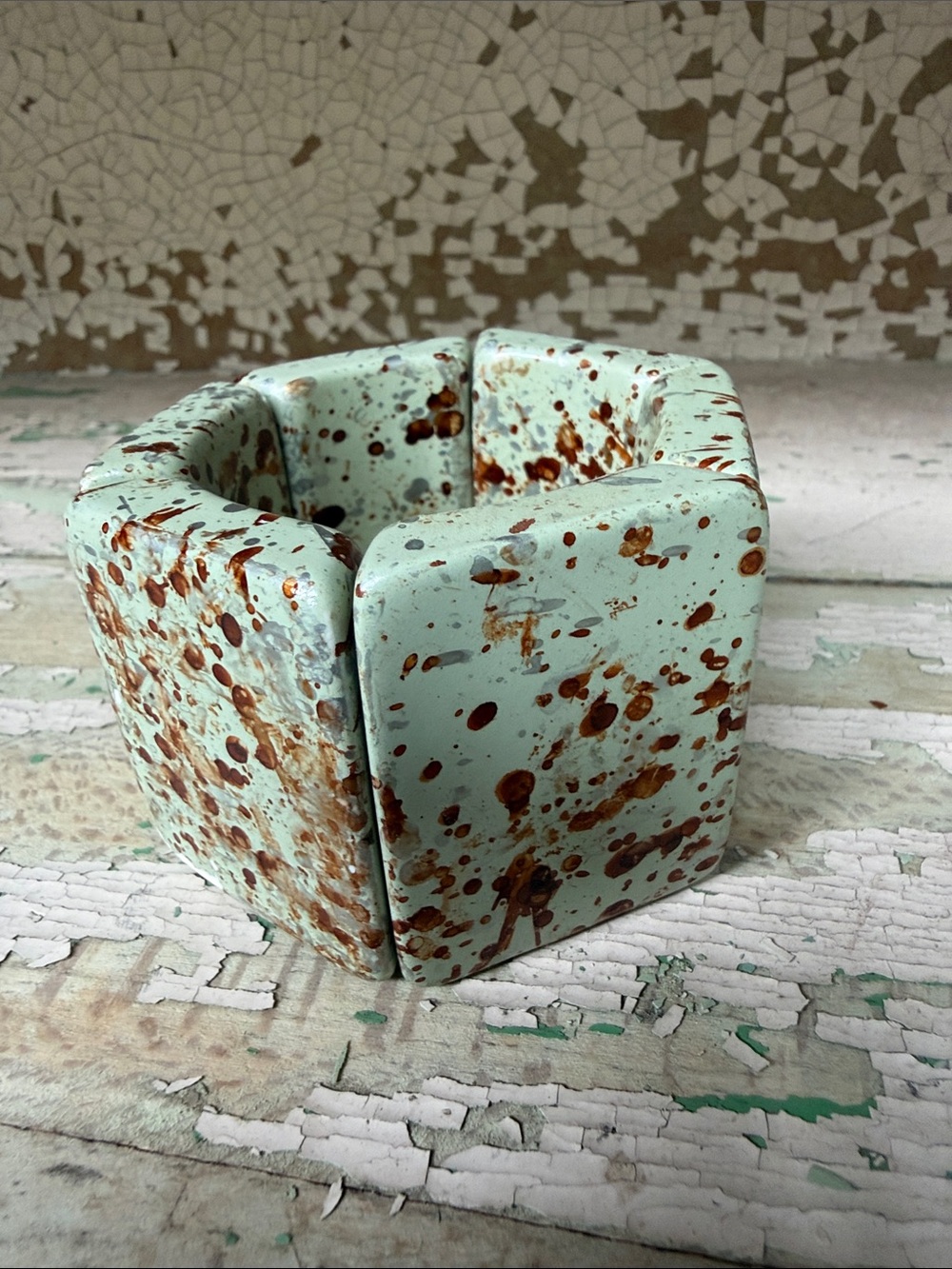 🌿Vintage Chunky Brown Speckled Mint Elastic Bracelet
